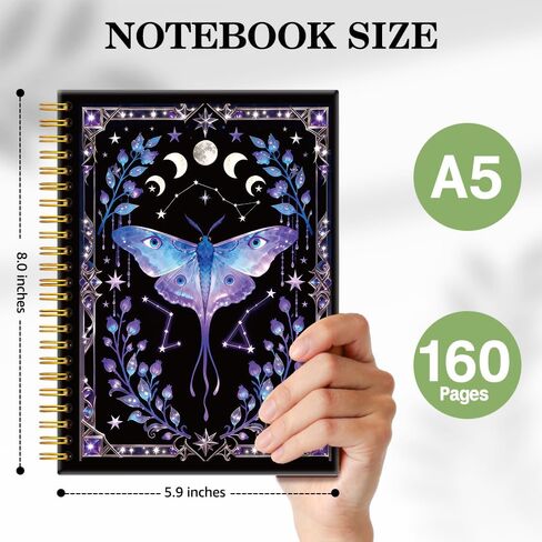 ERHACHAIJIA Luna Moth Bullet Hardcover 160 Pages Lined Spiral Notebook, Funny Gothic Occult Diary, Witchcraft Journal for Women, Graduation Gifts for Student, Astrology Diary, Celestial Planner Gifts in Saudi Arabia
