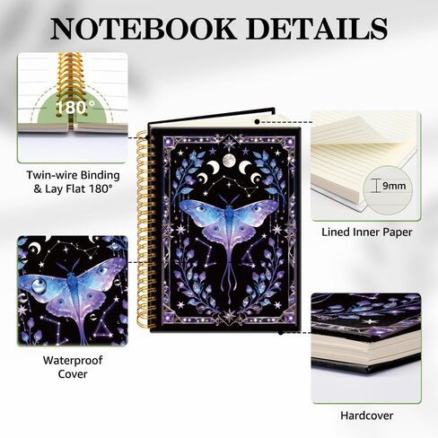 ERHACHAIJIA Luna Moth Bullet Hardcover 160 Pages Lined Spiral Notebook, Funny Gothic Occult Diary, Witchcraft Journal for Women, Graduation Gifts for Student, Astrology Diary, Celestial Planner Gifts in Saudi Arabia