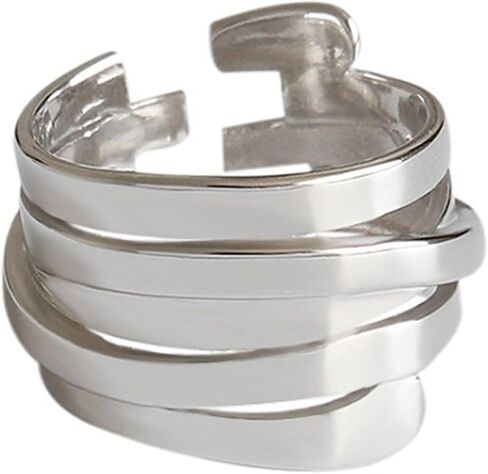 Adjustable Sterling Silver Rings 925 Sterling Silver Chunky Rings Minimalist Statement Open Silver Jewelry for Women in Saudi Arabia