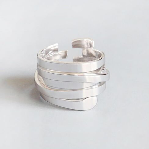 Adjustable Sterling Silver Rings 925 Sterling Silver Chunky Rings Minimalist Statement Open Silver Jewelry for Women in Saudi Arabia