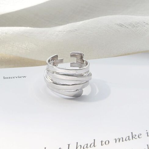 Adjustable Sterling Silver Rings 925 Sterling Silver Chunky Rings Minimalist Statement Open Silver Jewelry for Women in Saudi Arabia