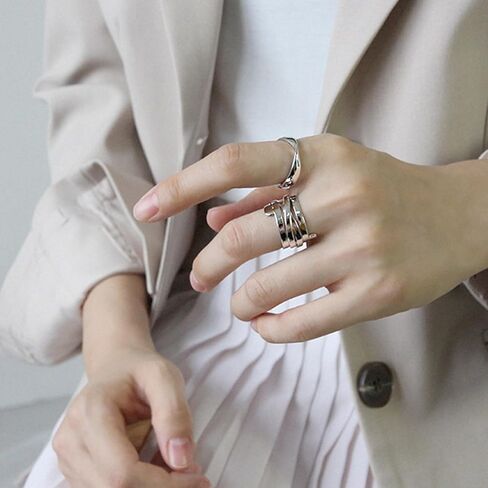 Adjustable Sterling Silver Rings 925 Sterling Silver Chunky Rings Minimalist Statement Open Silver Jewelry for Women in Saudi Arabia