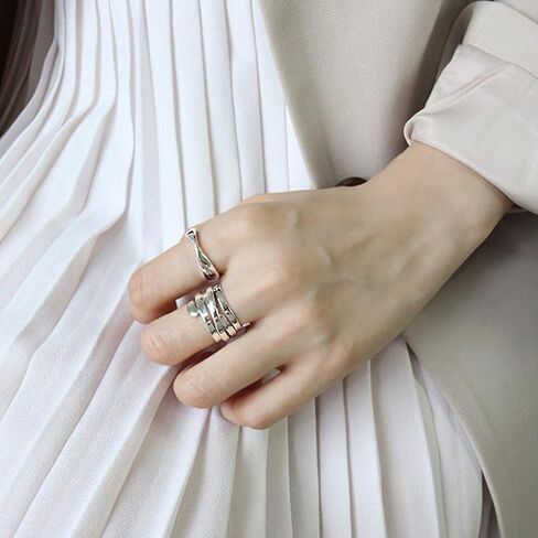 Adjustable Sterling Silver Rings 925 Sterling Silver Chunky Rings Minimalist Statement Open Silver Jewelry for Women in Saudi Arabia