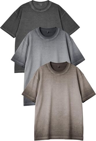 Kissonic 3 Pack Mens Oversized T Shirts Loose Fit Gradient Acid Washed Tee Cotton Vintage Unisex Casual Baggy Tshirt in Kuwait