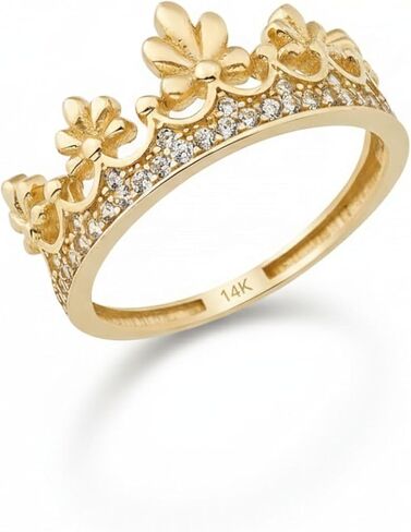 14K Real Solid Gold Ring for Women, Queen Crown Engagement Ring Thin Simulated Diamond, Thickness 1.6 mm in Saudi Arabia