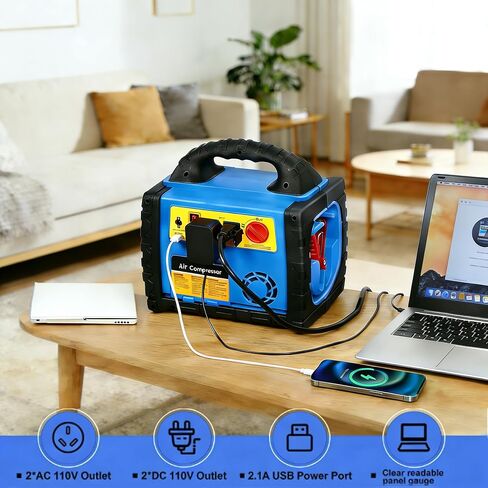 2200A Peak 6-in-1 Jump Starter مع ضاغط هواء 260PSI منفاخ إطارات، محطة طاقة 400 واط مع منافذ تيار متردد/تيار مستمر/USB، حزمة بطارية سيارة 12 فولت لمحركات الديزل 8.5 لتر غاز/6 لتر in Kuwait