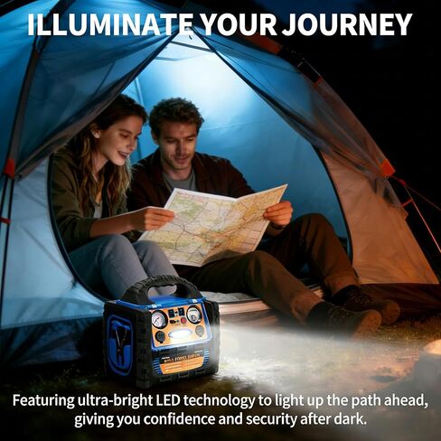 2200A Peak 6-in-1 Jump Starter مع ضاغط هواء 260PSI منفاخ إطارات، محطة طاقة 400 واط مع منافذ تيار متردد/تيار مستمر/USB، حزمة بطارية سيارة 12 فولت لمحركات الديزل 8.5 لتر غاز/6 لتر in Kuwait