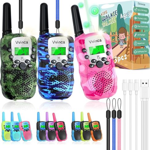 Vvinca Walkie Talkies for Kids Rechargeable 3 Pack, Toys for Boys Girls Age 3-13 Ourdoor Camping Birthday Gift, 3KM Long Range Walkie-Talkie 2 Way Radios 22 CH VOX with Li-ion Battery Flashlight in Kuwait