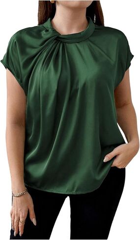 Floerns Women's Plus Size Elegant Satin Tops Short Sleeve Crew Neck Twist Business Casual Blouses in Saudi Arabia