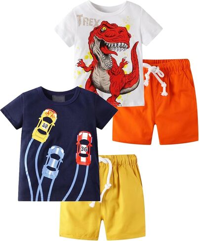 Toddler Boy Summer Clothes Outfits Playwear Kids Cotton Short Sleeve Shirt Shorts Set 2-7 Years in Kuwait