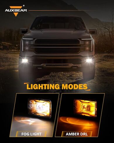 Auxbeam LED Fog Lights with Amber Ambient Halo DRL for Ford F150 2015-2020, F250 F350 F450 F550 Super Duty 2017-2019, DOT Approved 4 Inch LED Fog Light Bumper Driving Fog Lamps 1 Pair, Black in Saudi Arabia