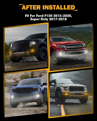 Auxbeam LED Fog Lights with Amber Ambient Halo DRL for Ford F150 2015-2020, F250 F350 F450 F550 Super Duty 2017-2019, DOT Approved 4 Inch LED Fog Light Bumper Driving Fog Lamps 1 Pair, Black in Saudi Arabia