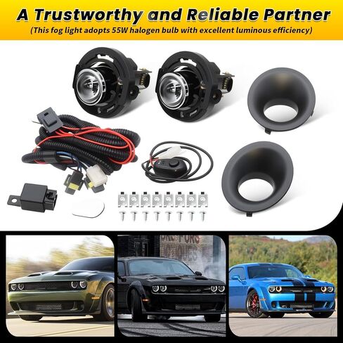 Fog Light Assembly Compatible with 2015-2020 Challenger Halogen Lamp with Wiring & Switch Kit Clear Lens Left and Right Side 5182021AB in Saudi Arabia