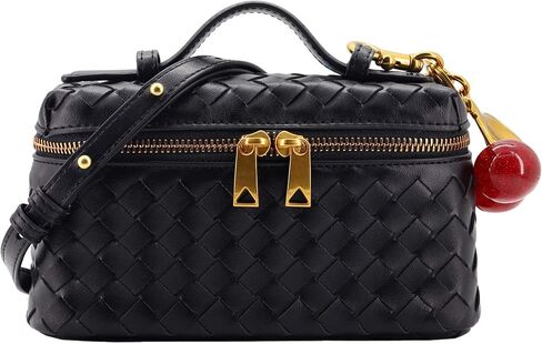 Woven Crossbody Bags for Women Trendy Clutch Purse Bag Small Top Handle Leather Handbag with Cherry Charm in Saudi Arabia
