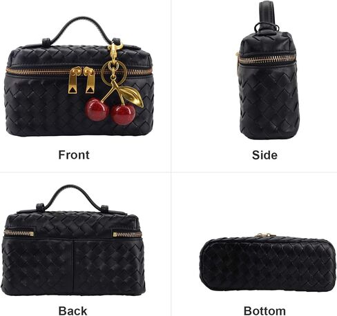 Woven Crossbody Bags for Women Trendy Clutch Purse Bag Small Top Handle Leather Handbag with Cherry Charm in Saudi Arabia