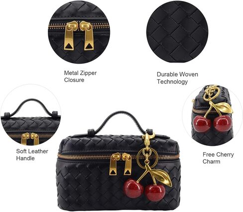 Woven Crossbody Bags for Women Trendy Clutch Purse Bag Small Top Handle Leather Handbag with Cherry Charm in Saudi Arabia