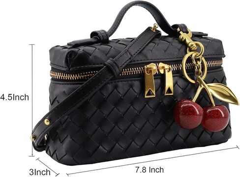 Woven Crossbody Bags for Women Trendy Clutch Purse Bag Small Top Handle Leather Handbag with Cherry Charm in Saudi Arabia