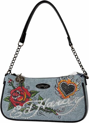 ED HARDY Denim Crossbody Bag with Rhinestone Details in Kuwait