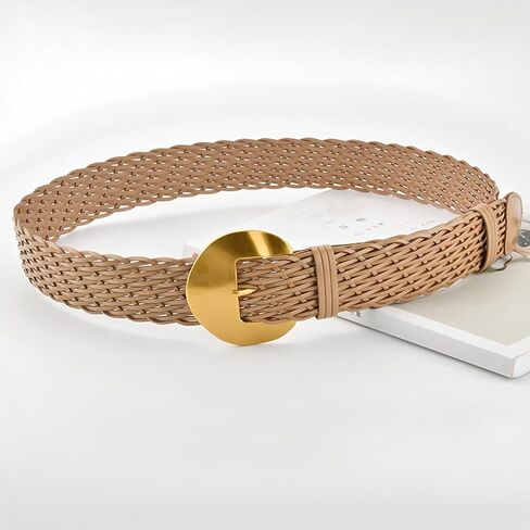 أحزمة جلدية مضفرة واسعة للسيدات للجينز والفساتين 1.8 بوصة أحزمة خصر منسوجة يدويًا بإبزيم ذهبي in Kuwait