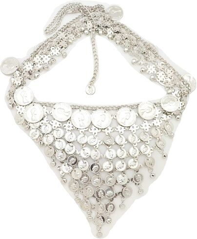 Women Silver Metal Fashion Belt - Ethnic Coin Greek Charms Belly Dance Hip Waist S M L in Saudi Arabia