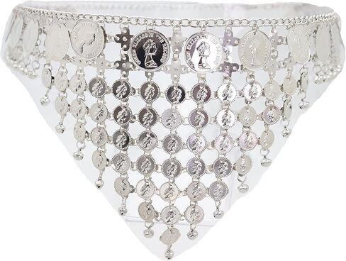 Women Silver Metal Fashion Belt - Ethnic Coin Greek Charms Belly Dance Hip Waist S M L in Saudi Arabia