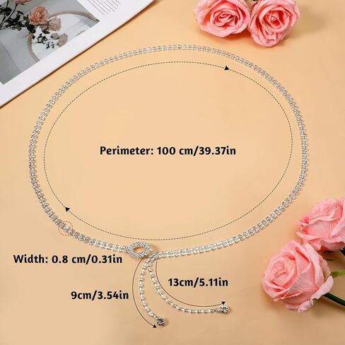 Sparkly Belts for Women, Rhinestone Belts Silver Fashion Glitter Chain Belt Elastic Thin Waist Belt for Women for Wedding Party in Saudi Arabia