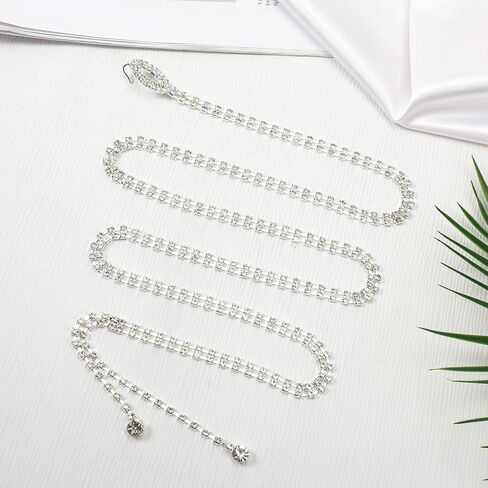 Sparkly Belts for Women, Rhinestone Belts Silver Fashion Glitter Chain Belt Elastic Thin Waist Belt for Women for Wedding Party in Saudi Arabia