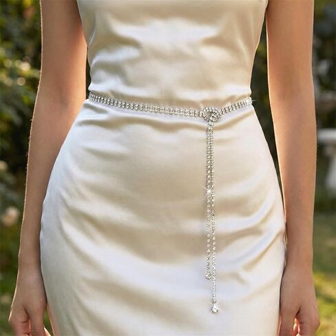 Sparkly Belts for Women, Rhinestone Belts Silver Fashion Glitter Chain Belt Elastic Thin Waist Belt for Women for Wedding Party in Saudi Arabia