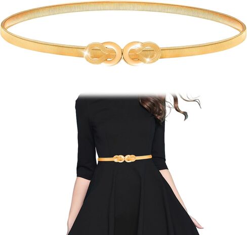 Elastic Gold Belts for Women, Skinny Waist Belt, Thin Chain Belt with Metal Buckle for Ladies' Dresses Waist Band in Kuwait