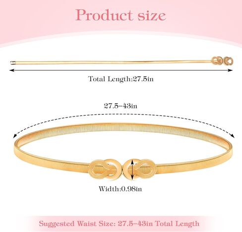 Elastic Gold Belts for Women, Skinny Waist Belt, Thin Chain Belt with Metal Buckle for Ladies' Dresses Waist Band in Kuwait