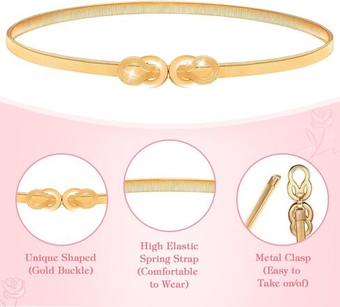 Elastic Gold Belts for Women, Skinny Waist Belt, Thin Chain Belt with Metal Buckle for Ladies' Dresses Waist Band in Kuwait