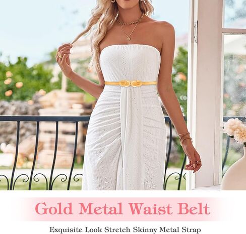 Elastic Gold Belts for Women, Skinny Waist Belt, Thin Chain Belt with Metal Buckle for Ladies' Dresses Waist Band in Kuwait