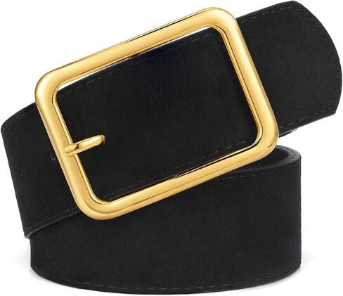 WHIPPY Women Wide Chunky Belt for Dresses Suede Leather Waist Belt Fashion Thick Belt with Square Gold Buckle in Saudi Arabia