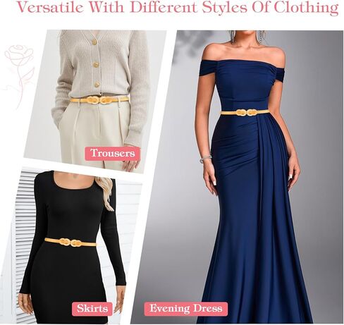 Elastic Gold Belts for Women, Skinny Waist Belt, Thin Chain Belt with Metal Buckle for Ladies' Dresses Waist Band in Kuwait