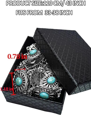 حزام كونشو باللون الفيروزي وأحزمة راعية البقر بسلسلة فضية للنساء وأحزمة خصر فضية وحزام ريفي نسائي لطيف in Kuwait