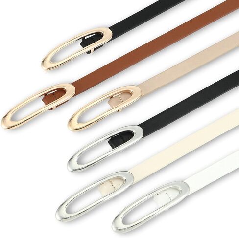 حزام نحيف للسيدات من HOTWILL لفساتين الجينز، أحزمة جلدية صناعية للسيدات بخصر رفيع مع إبزيم ذهبي in Kuwait