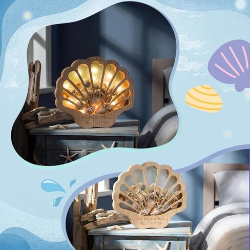 Seashell Display Case Wooden Sea Shell Holder with Lights and Window for Sea Glass, Starfish, Shark Tooth Collection Shadow Box Beach Home Decor Birthday Graduation Ocean Themed Gift in Saudi Arabia