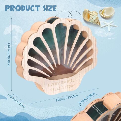 Seashell Display Case Wooden Sea Shell Holder with Lights and Window for Sea Glass, Starfish, Shark Tooth Collection Shadow Box Beach Home Decor Birthday Graduation Ocean Themed Gift in Saudi Arabia