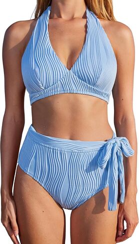MOOSLOVER Women High Waisted Bikini Sets Push Up Halter Two Piece Swimsuit Tummy Control Bathing Suit in Saudi Arabia
