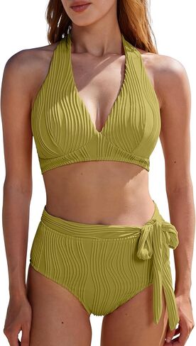 MOOSLOVER Women High Waisted Bikini Sets Push Up Halter Two Piece Swimsuit Tummy Control Bathing Suit in Saudi Arabia