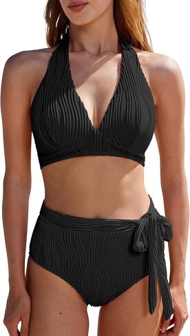 MOOSLOVER Women High Waisted Bikini Sets Push Up Halter Two Piece Swimsuit Tummy Control Bathing Suit in Saudi Arabia
