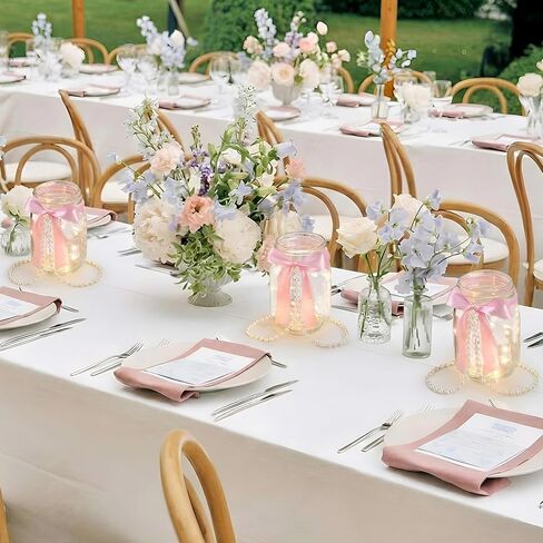 6 مجموعات من برطمانات ميسون للقطع المركزية وحفلات الزفاف ومزهريات جرة ميسون مع القوس الوردي وشريط اللؤلؤ لتزيين طاولة الزهور وحفلات الخطوبة وحفلات الزفاف in Kuwait