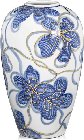 Blue and White Ceramic Vase for Home Decor – Hand-Painted Porcelain Flower Vase with Gold Accents – Chinoiserie-Inspired Home Decor Vases – 9" for Table, Shelf, or Mantel in Saudi Arabia