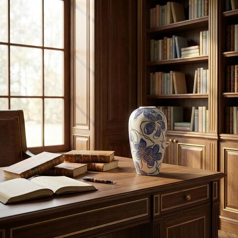 Blue and White Ceramic Vase for Home Decor – Hand-Painted Porcelain Flower Vase with Gold Accents – Chinoiserie-Inspired Home Decor Vases – 9" for Table, Shelf, or Mantel in Saudi Arabia