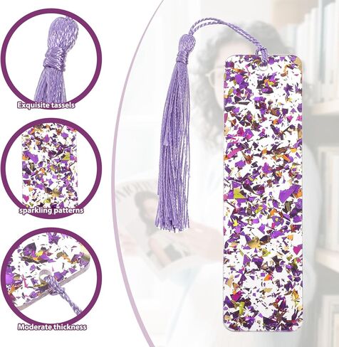 2Pcs Glitter Bookmarks Acrylic Bookmarks for Women Purple Silver Book Marks Bling Iridescent Bookmark with Tassel Resin Book Marks for Reading Presents in Saudi Arabia