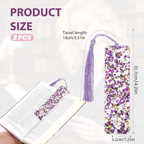 2Pcs Glitter Bookmarks Acrylic Bookmarks for Women Purple Silver Book Marks Bling Iridescent Bookmark with Tassel Resin Book Marks for Reading Presents in Saudi Arabia