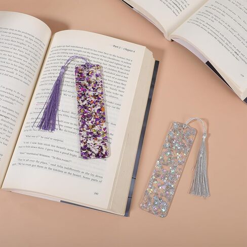 2Pcs Glitter Bookmarks Acrylic Bookmarks for Women Purple Silver Book Marks Bling Iridescent Bookmark with Tassel Resin Book Marks for Reading Presents in Saudi Arabia