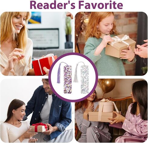 2Pcs Glitter Bookmarks Acrylic Bookmarks for Women Purple Silver Book Marks Bling Iridescent Bookmark with Tassel Resin Book Marks for Reading Presents in Saudi Arabia