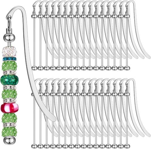 24 قطعة من الإشارات المرجعية القابلة للخرز، DIY شريط فضي فارغ من الإشارات المرجعية للخرز الحرفية قلادة معدنية هدايا ساحرة للمعلمين والطلاب ومحبي الكتب واللوازم المكتبية in Kuwait