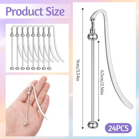 24 قطعة من الإشارات المرجعية القابلة للخرز، DIY شريط فضي فارغ من الإشارات المرجعية للخرز الحرفية قلادة معدنية هدايا ساحرة للمعلمين والطلاب ومحبي الكتب واللوازم المكتبية in Kuwait